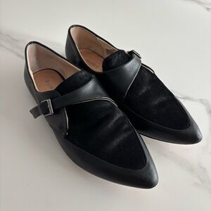 Pure Navy Black Leather Women's Flats with pony fur Sz 7.5